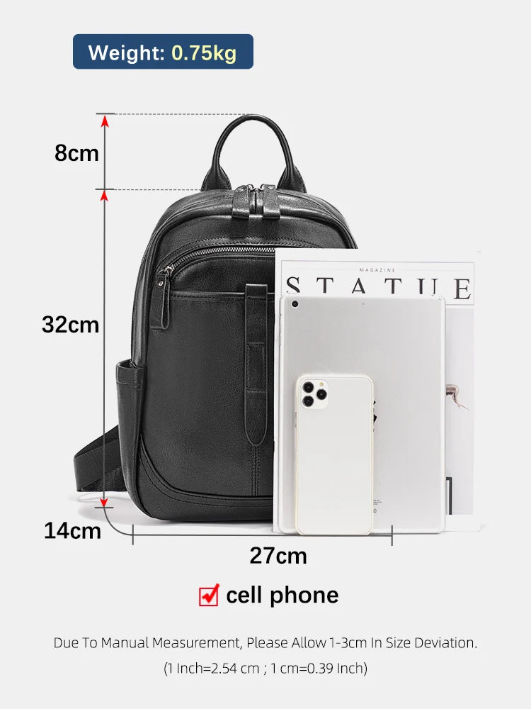 Zency Women's Genuine Leather Backpack Large Capacity for Commuter Travel Work