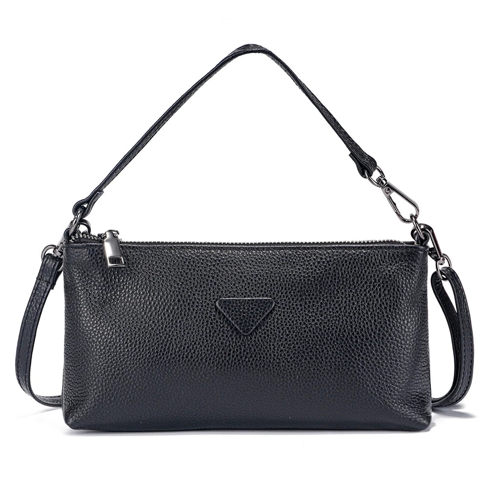 Zency Genuine Leather Cowhide Handbag Solid Color Shoulder Bag for Women