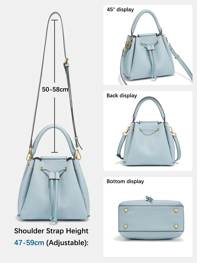 Zency Women's Genuine Leather Top-Handle Bag Fashion Designer Bags Bucket Bag
