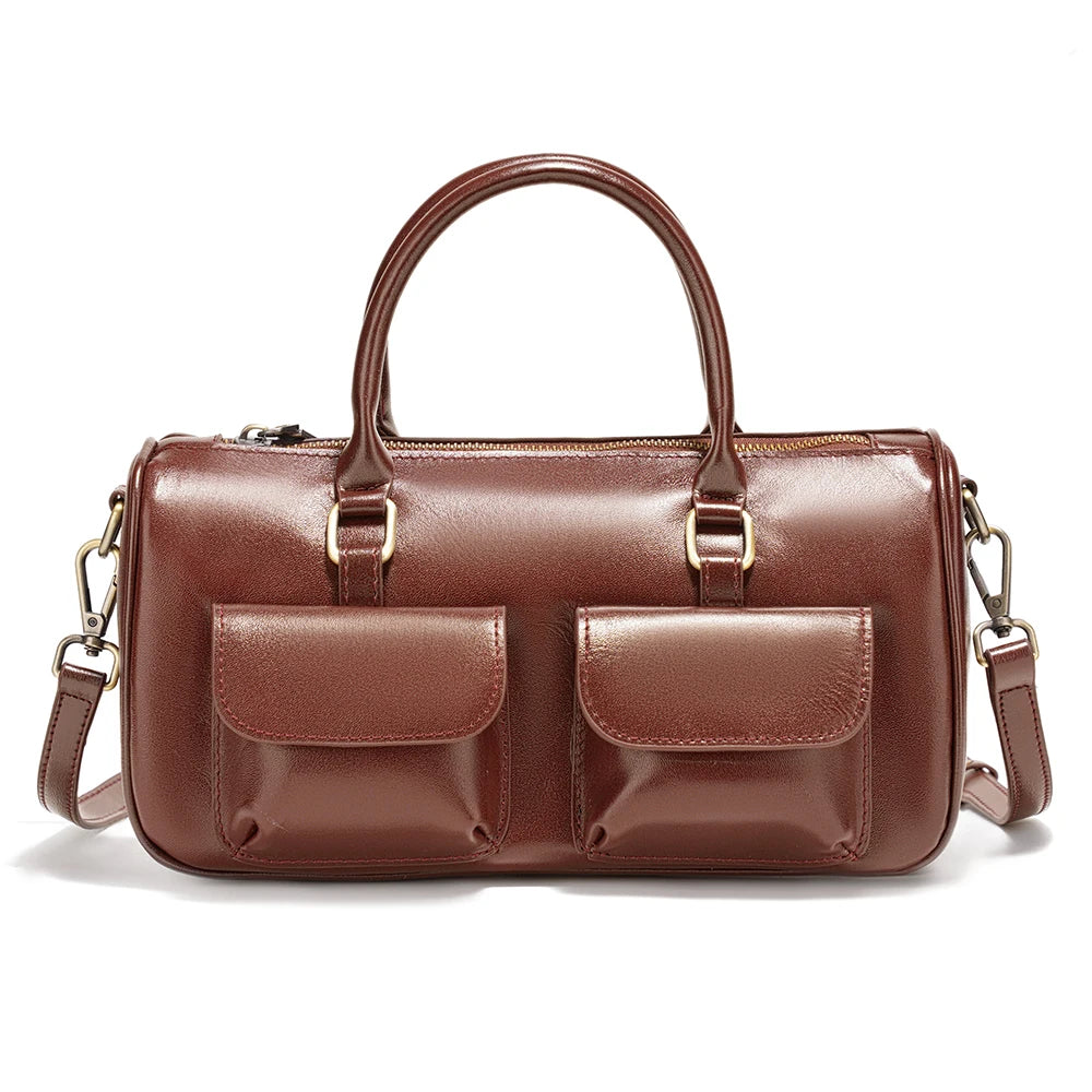 Zency Cowhide Leather Designer Handbag Women Shoulder Bag Multi-functional Crossbody Bags