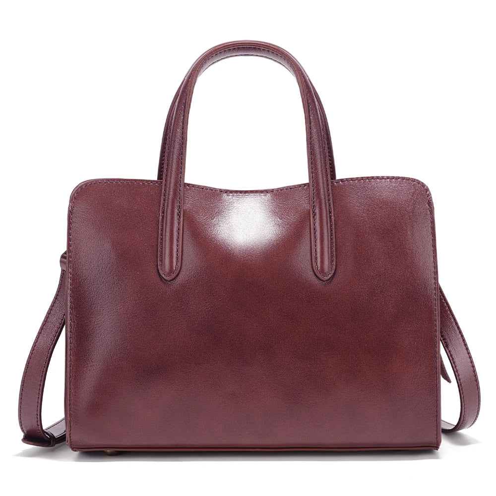 Zency Oil Wax Leather Handbags for Women Bag Three Layer Pockets