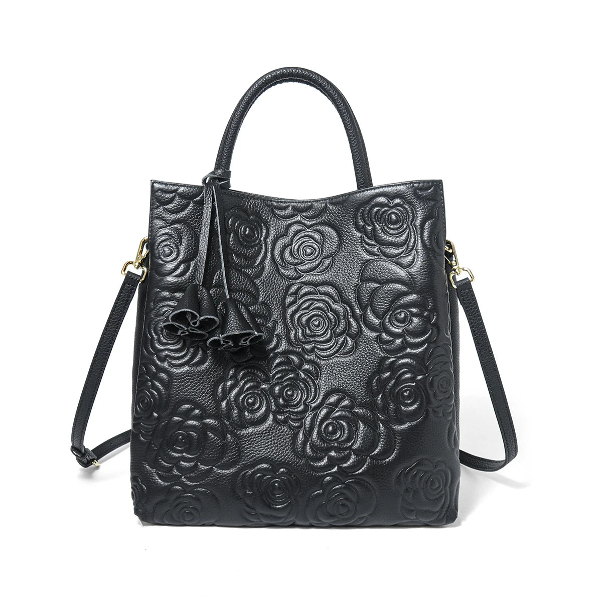 Zency Black Rose Pattern Tote Bag Fashion Shoulder Crossbody Purse