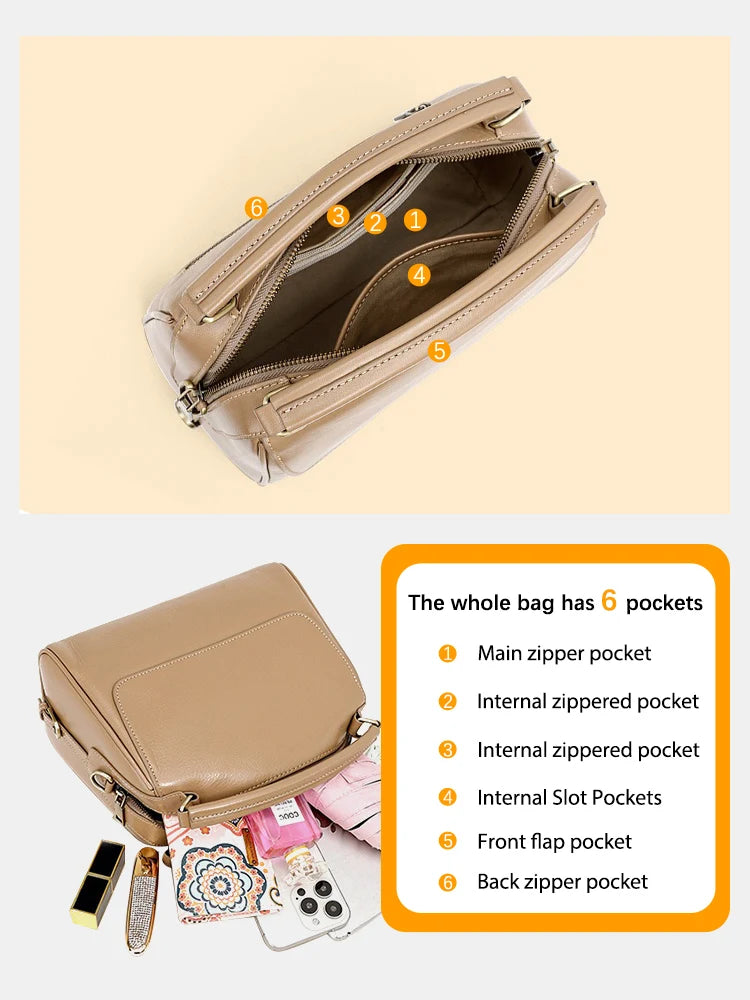 Zency Genuine Leather Women's Handbag Designer Crossbody Wide Strap Large Capacity Shoulder Bag