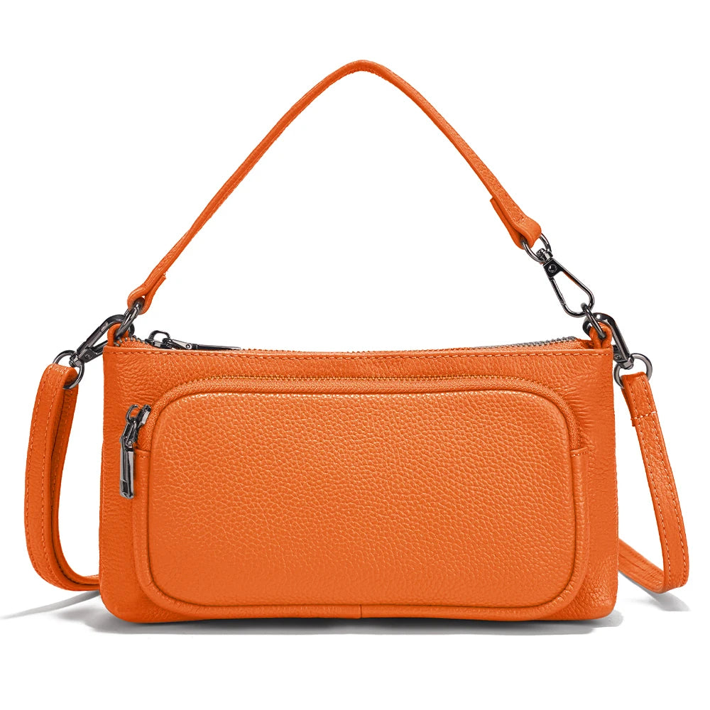 Zency Women's Grey Leather Shoulder Bag Crossbody Multi-pockets Handbag