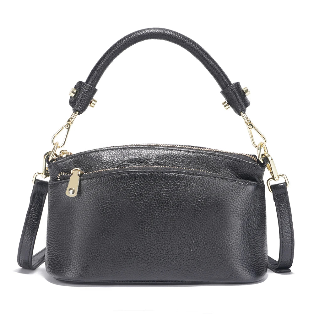 Zency Women Grey Bag Soft Genuine Leather Zipper Cowhide Leather Shoulder Bag