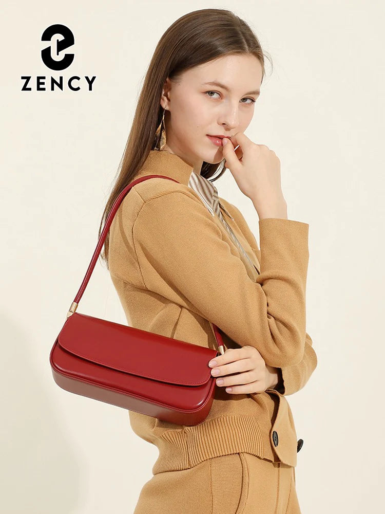 Zency French Style Burgundy Bag Underarm Bag Premium Leather Ladies Shoulder Bride's Bag
