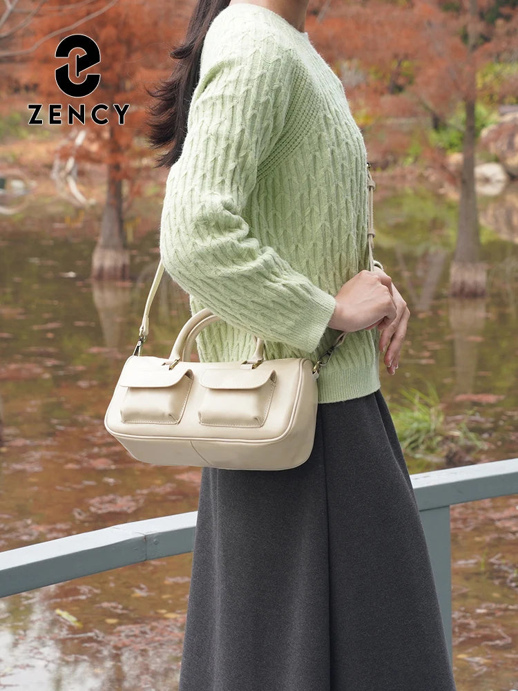 Zency Cowhide Leather Designer Handbag Women Shoulder Bag Multi-functional Crossbody Bags