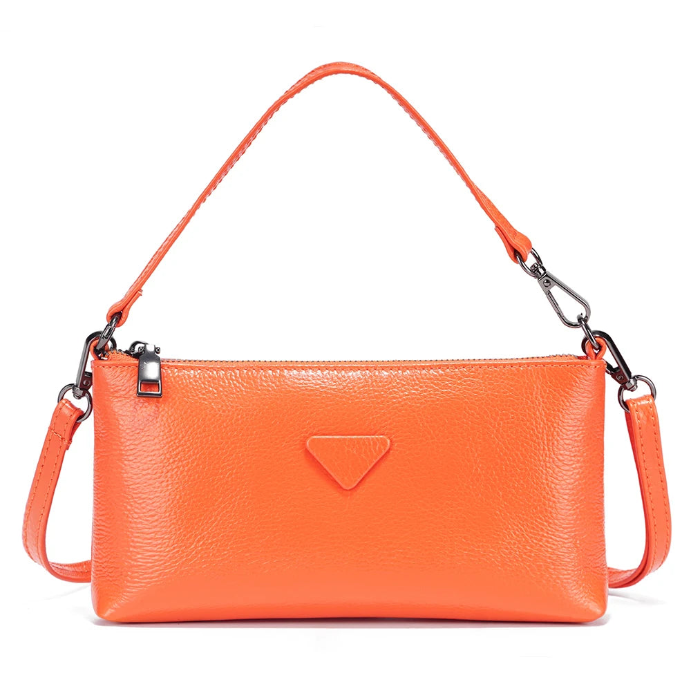 Zency Genuine Leather Cowhide Handbag Solid Color Shoulder Bag for Women