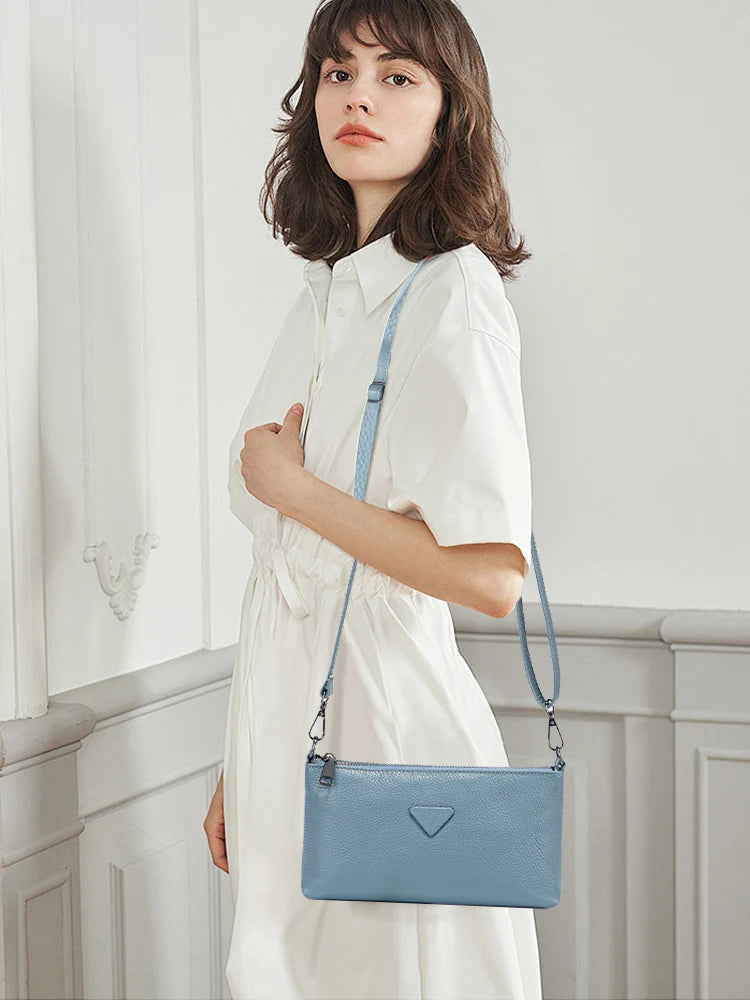 Zency Genuine Leather Cowhide Handbag Solid Color Shoulder Bag for Women