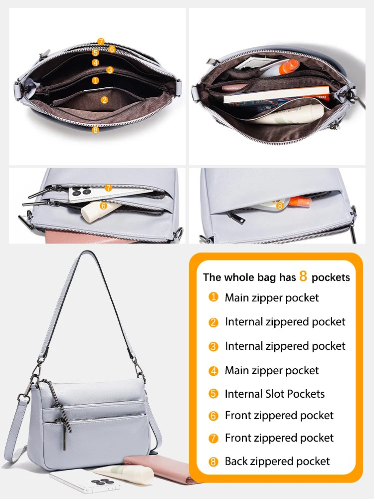 Zency Simple Handbag for Women Genuine Leather Crossbody Designer