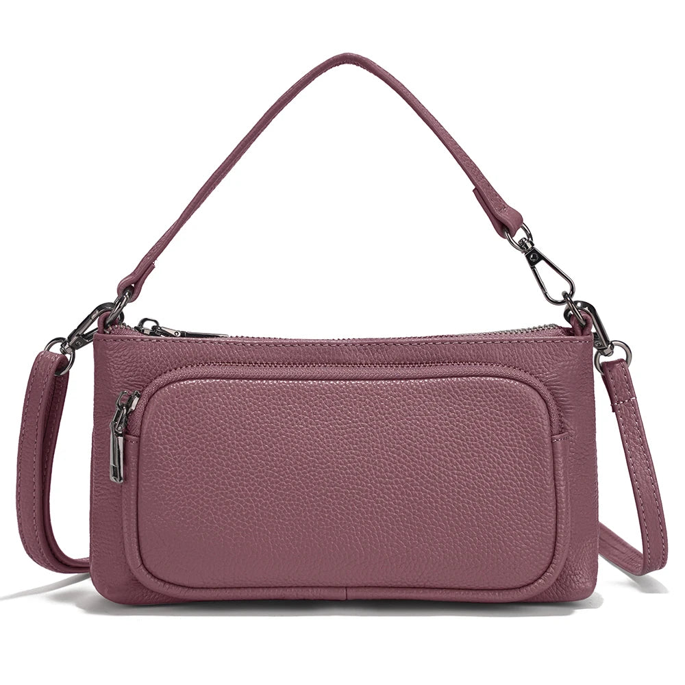 Zency Women's Grey Leather Shoulder Bag Crossbody Multi-pockets Handbag