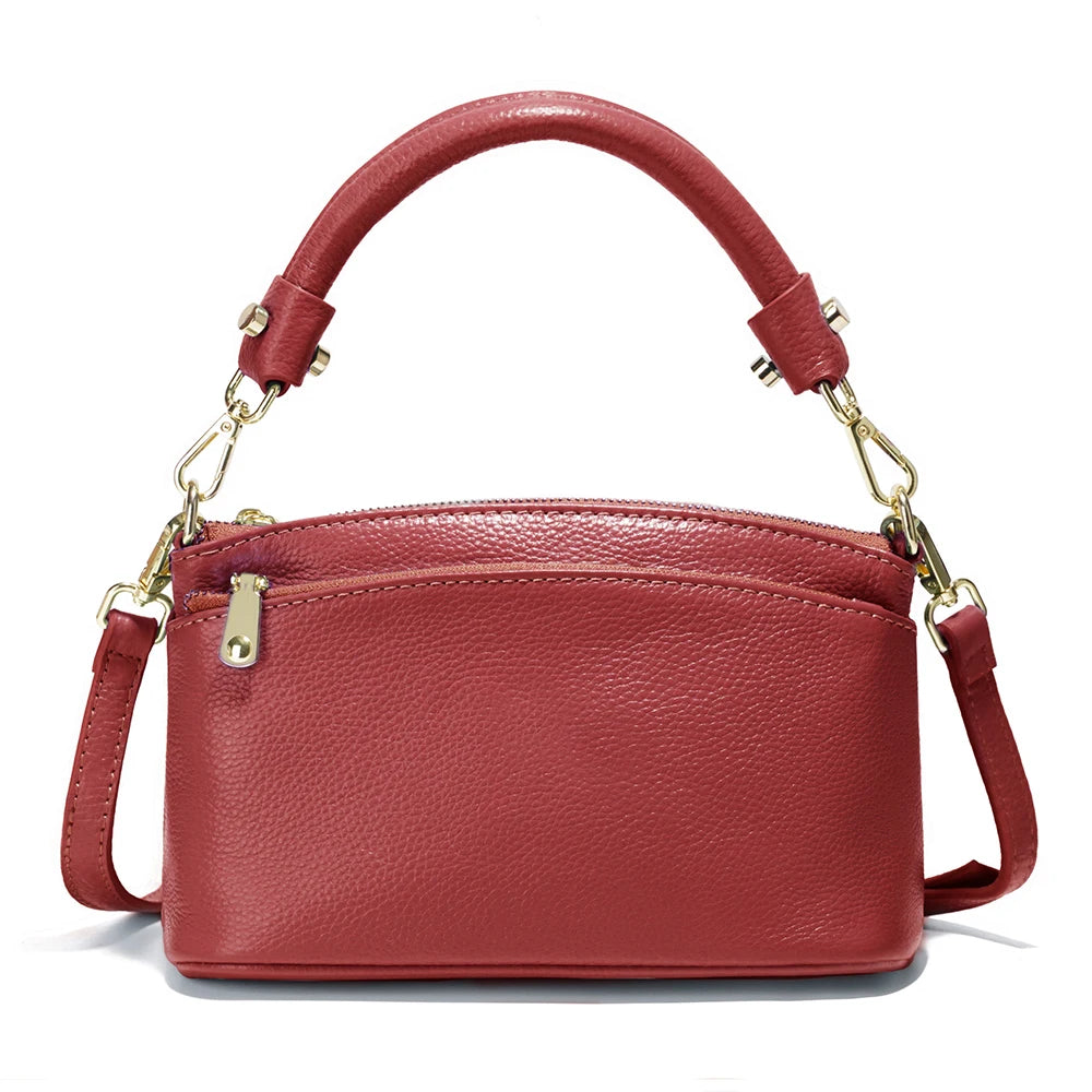 Zency Women Grey Bag Soft Genuine Leather Zipper Cowhide Leather Shoulder Bag
