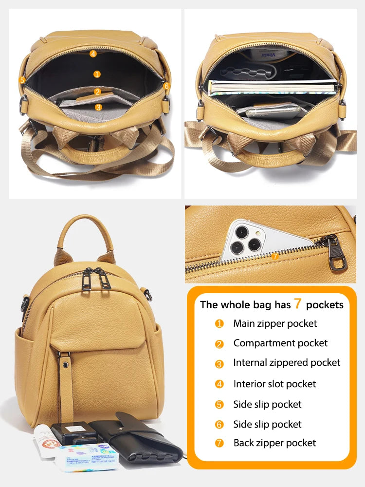 Zency Soft Genuine Leather Women Backpack Travel Rucksack School Shoulder Bag