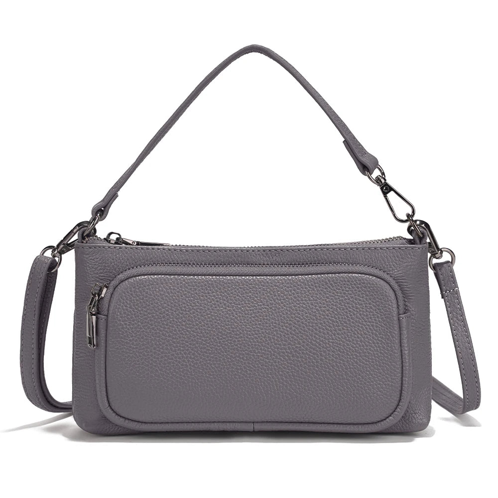 Zency Women's Grey Leather Shoulder Bag Crossbody Multi-pockets Handbag