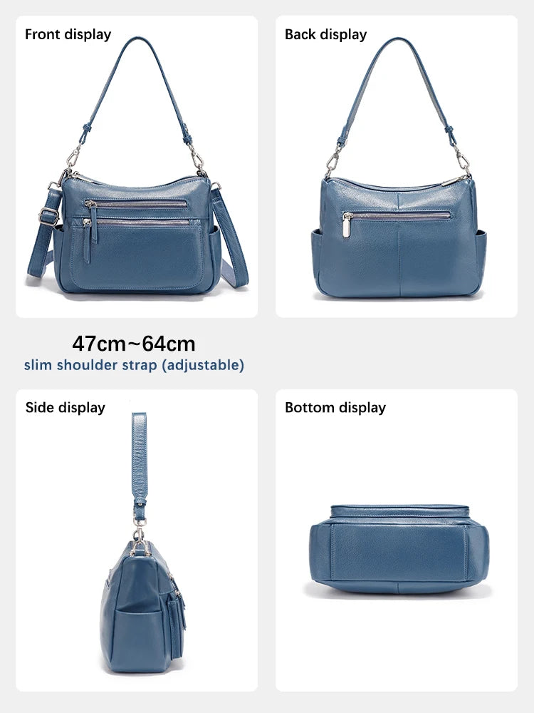 Zency Cowhide Leather Handbag Women Shoulder Bag Multi-functional Pockets