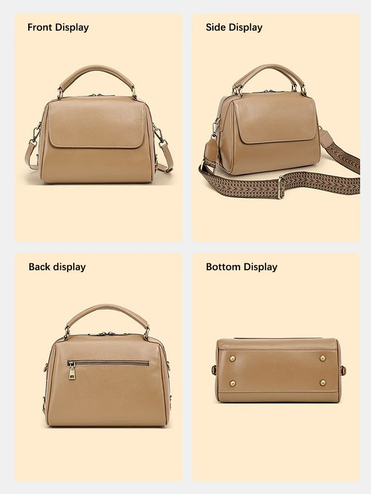 Zency Genuine Leather Women's Handbag Designer Crossbody Wide Strap Large Capacity Shoulder Bag