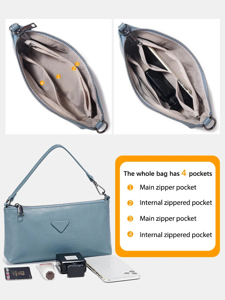 Zency Genuine Leather Cowhide Handbag Solid Color Shoulder Bag for Women