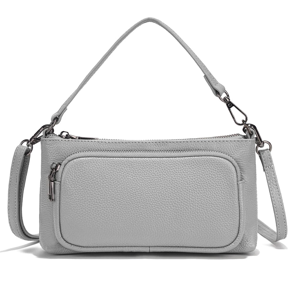 Zency Women's Grey Leather Shoulder Bag Crossbody Multi-pockets Handbag
