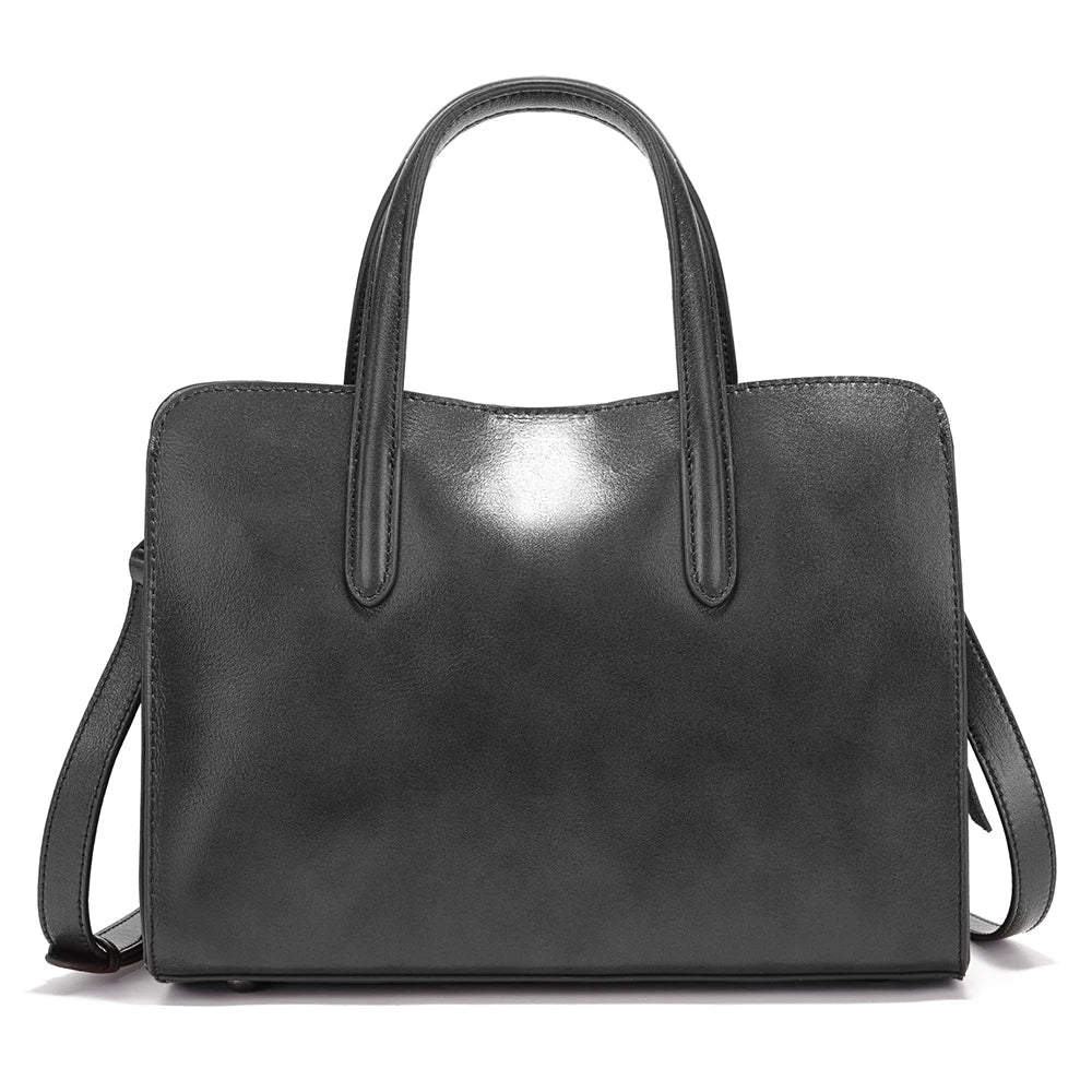 Zency Oil Wax Leather Handbags for Women Bag Three Layer Pockets