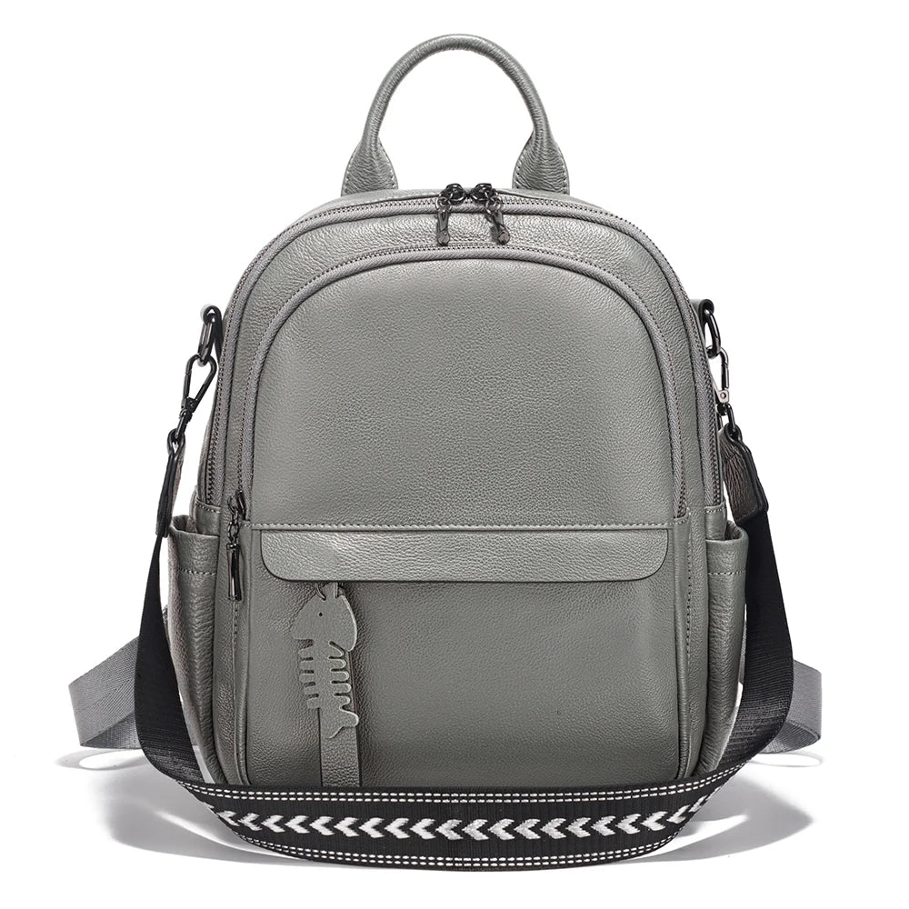 Zency Genuine Leather Backpack Multi-pocket Design Simple Travel Convertible Shoulder Bag