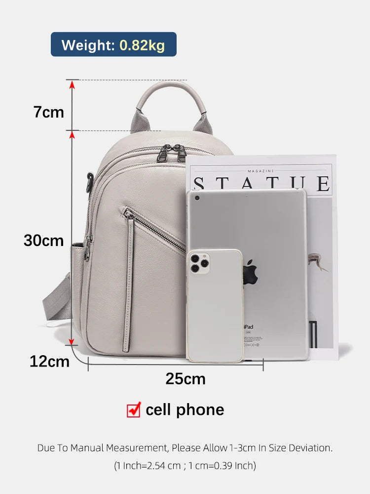 Zency Women's Genuine Leather Backpack Multi-Pockets Rucksack for Travel Work Wide Strap Ladies Shoulder Bag 2025 Trendy