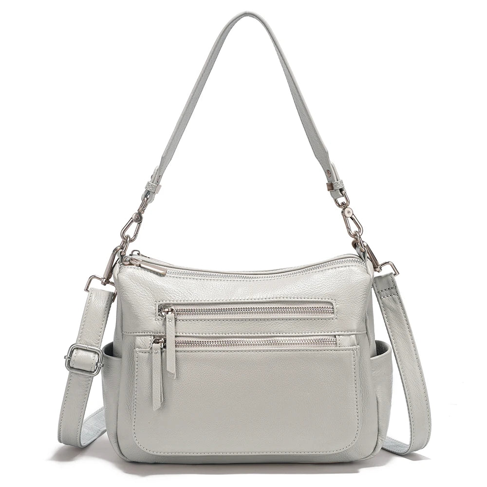 Zency Cowhide Leather Handbag Women Shoulder Bag Multi-functional Pockets