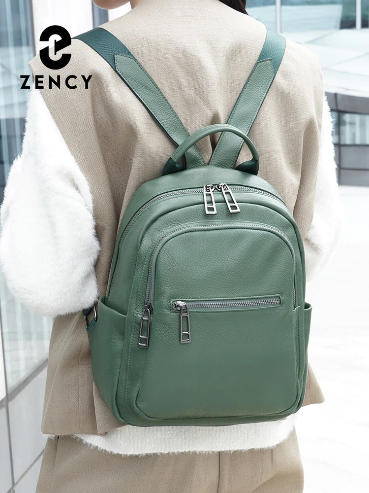 Zency Genuine Leather Backpack For Women Large Capacity Travel Rucksack