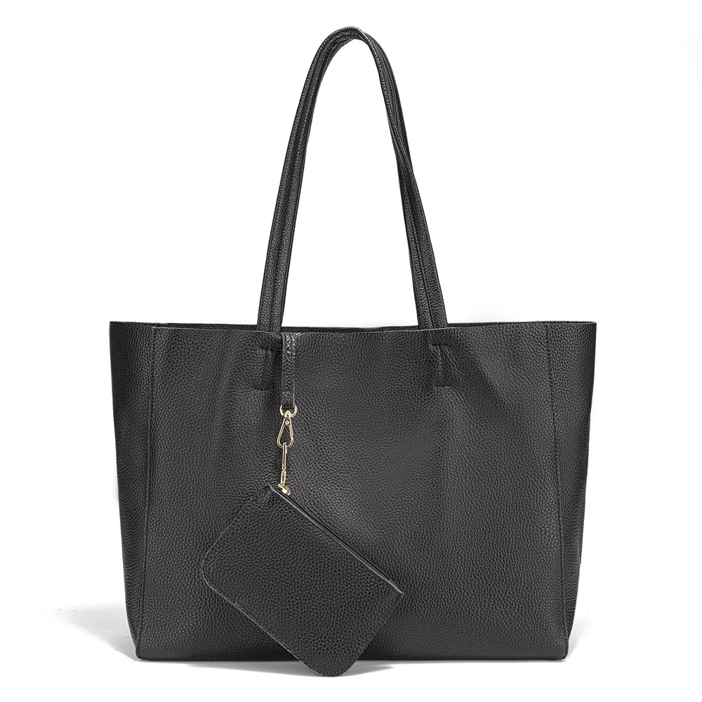 Zency Genuine Leather Large Tote Bags Simple Color Bags Zipper for Work Shopping Travel