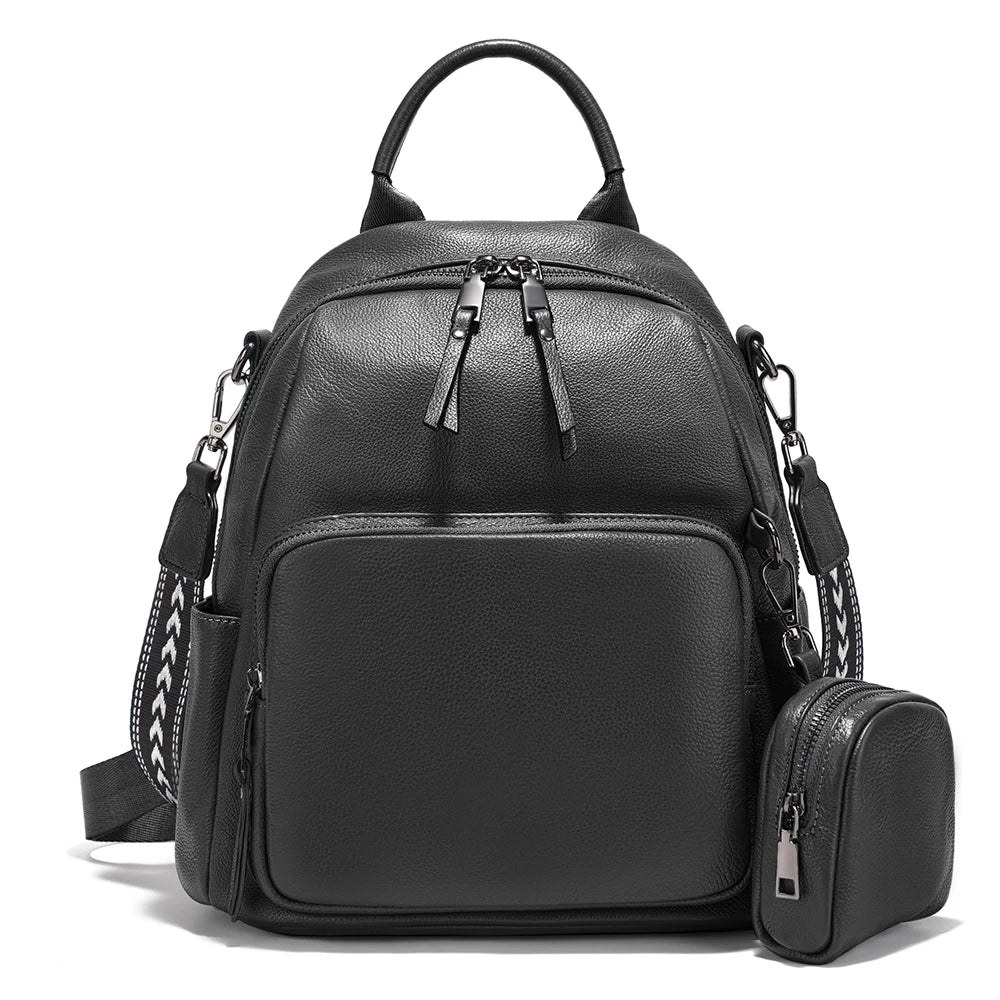 Zency Genuine Leather Women's Backpack Knapsack Multi-pocket Shoulder Bag