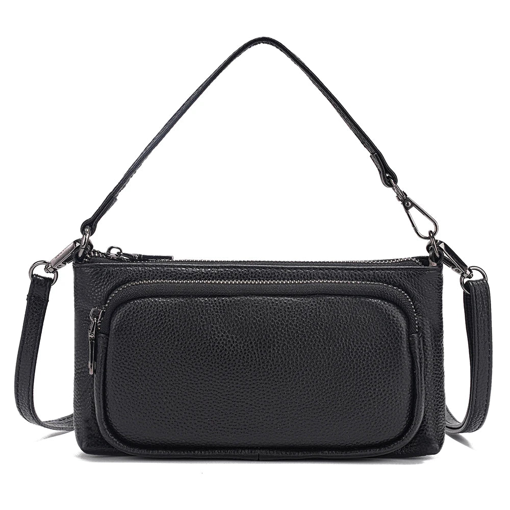 Zency Women's Grey Leather Shoulder Bag Crossbody Multi-pockets Handbag