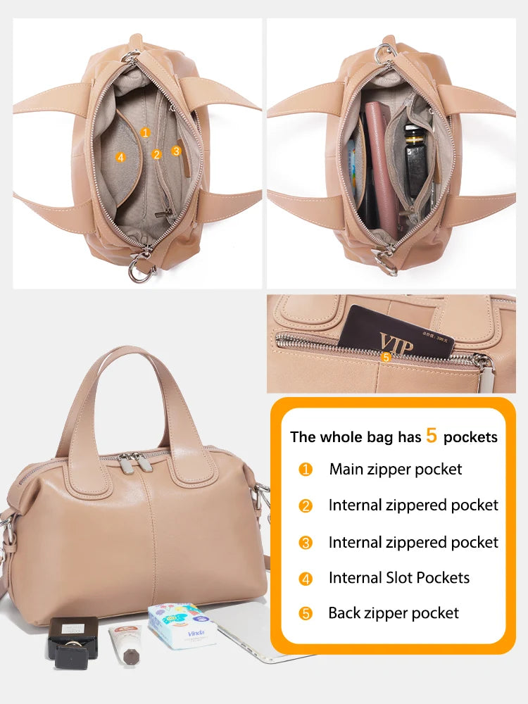Zency Genuine Leather Top-handle Bag For Women Stylish Boston Bag