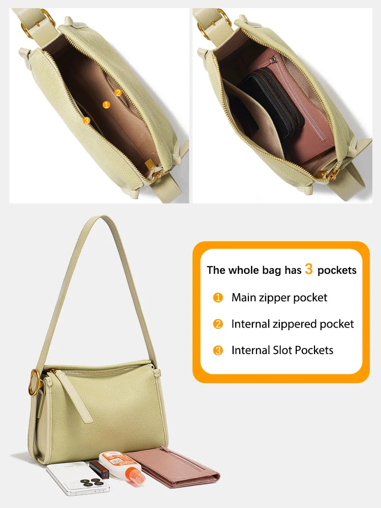 Zency Women Shoulder Bag Genuine Leather Large Minimalism  Bags for summer