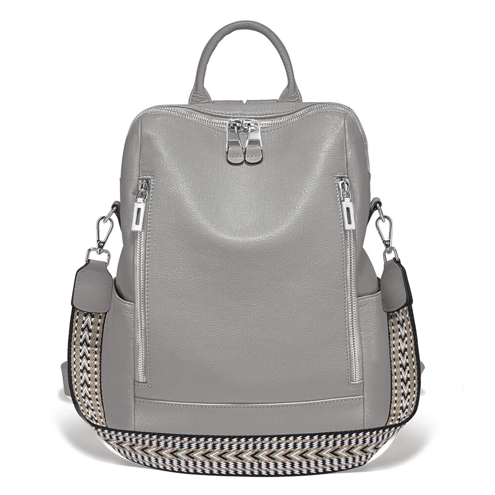 Zency Fashion Genuine Leather Backpack Convertible Shoulder Bag for Fall Winter