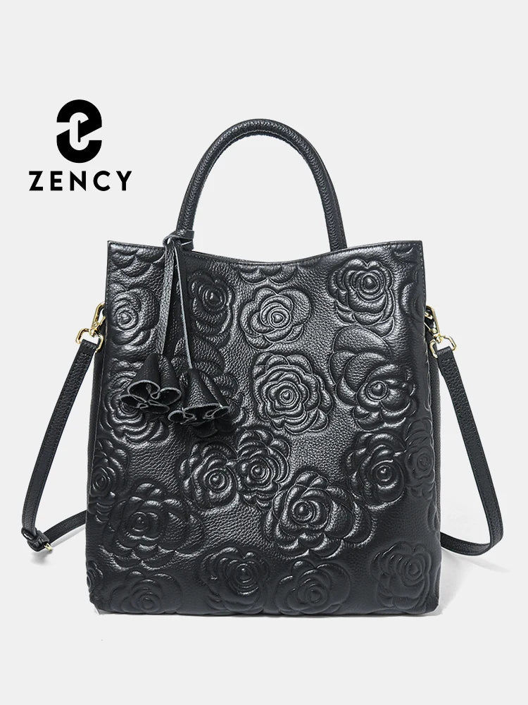 Zency Black Rose Pattern Tote Bag Fashion Shoulder Crossbody Purse