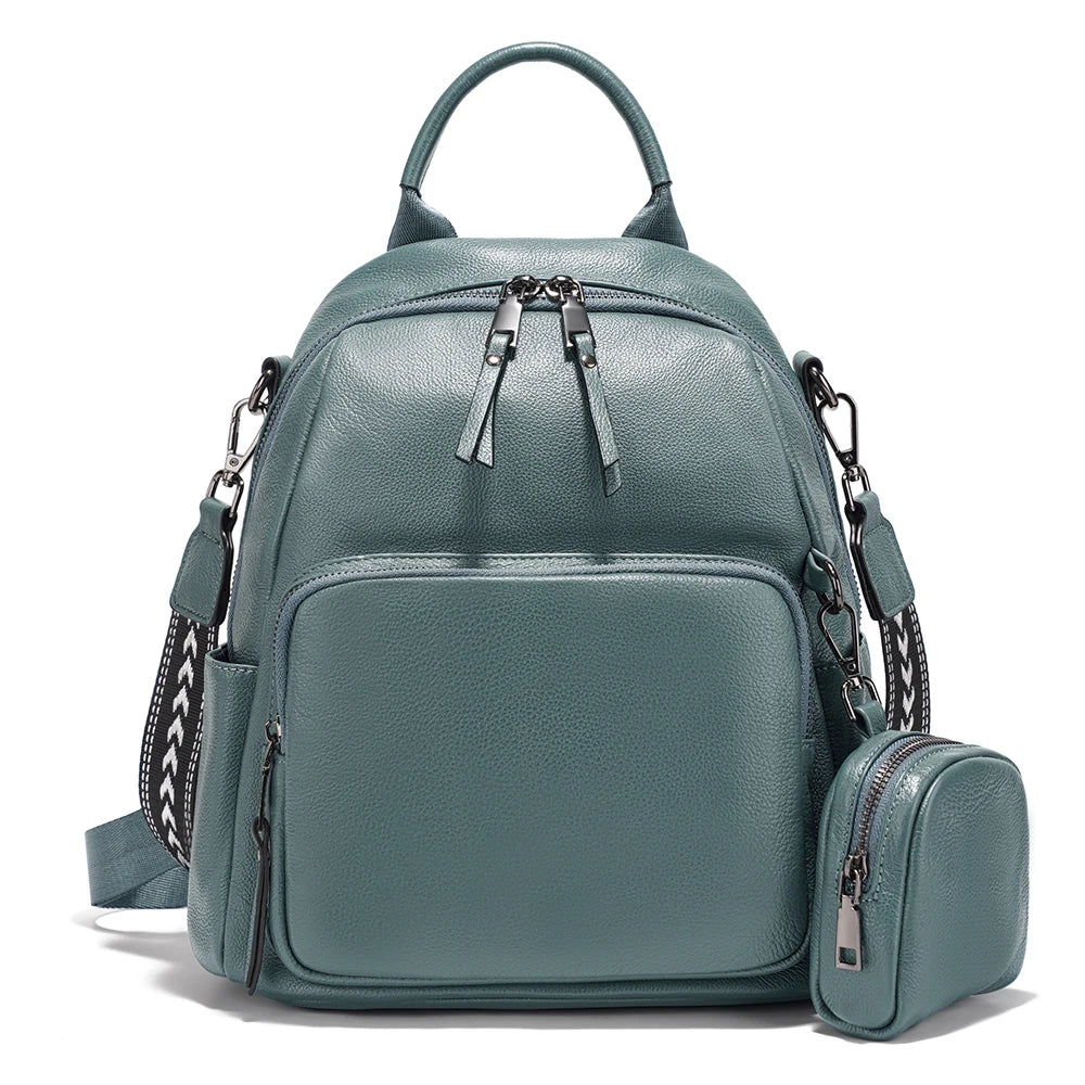 Zency Genuine Leather Women's Backpack Knapsack Multi-pocket Shoulder Bag
