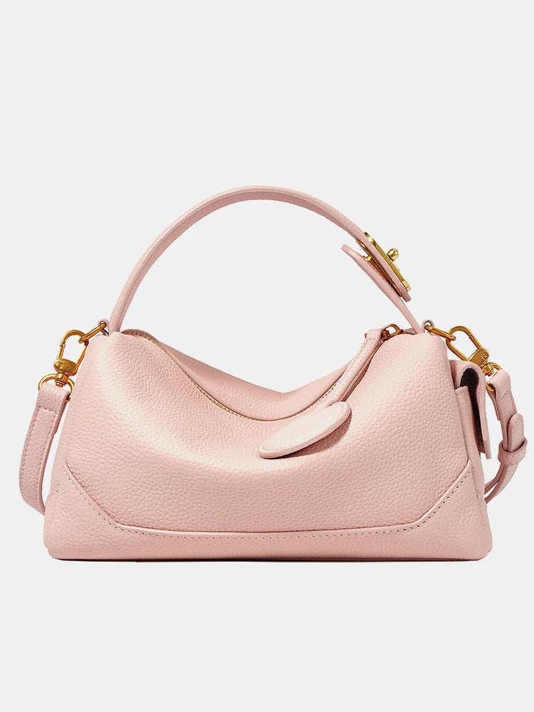 Women Genuine Leather Pillow Bag Small Boston Tassel For Girls Grey Pink