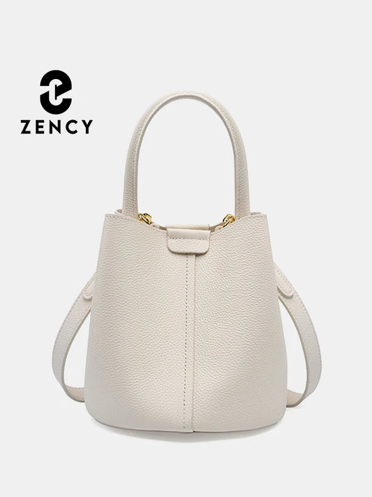 Genuine Leather Beige Composite Bag Women Casual Tote Bucket Bag For Shopper