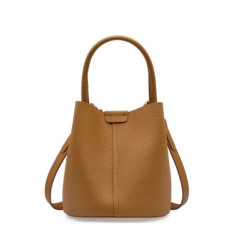 Genuine Leather Beige Composite Bag Women Casual Tote Bucket Bag For Shopper