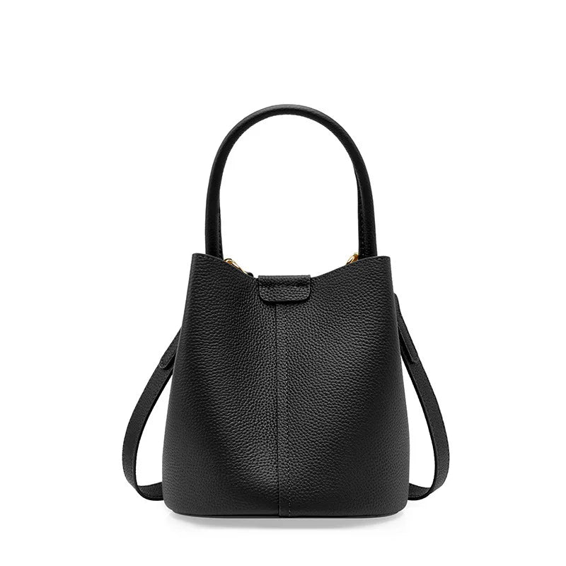 Genuine Leather Beige Composite Bag Women Casual Tote Bucket Bag For Shopper