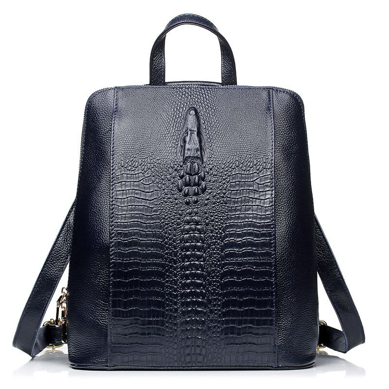 Zency 100% Genuine Leather Knapsack Ladies Alligator Pattern Women Backpack Girl Notebook Schoolbags Travel Bags For Work Laptop