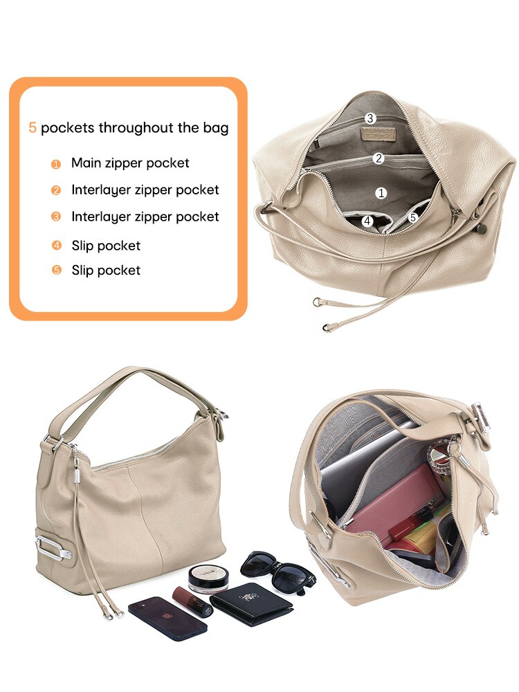 Zency 100% Genuine Leather Tote Bag Top Handles Bag Large Women Lady Shoulder Bags Satchel Purse Tassel Wide Strap Handbag