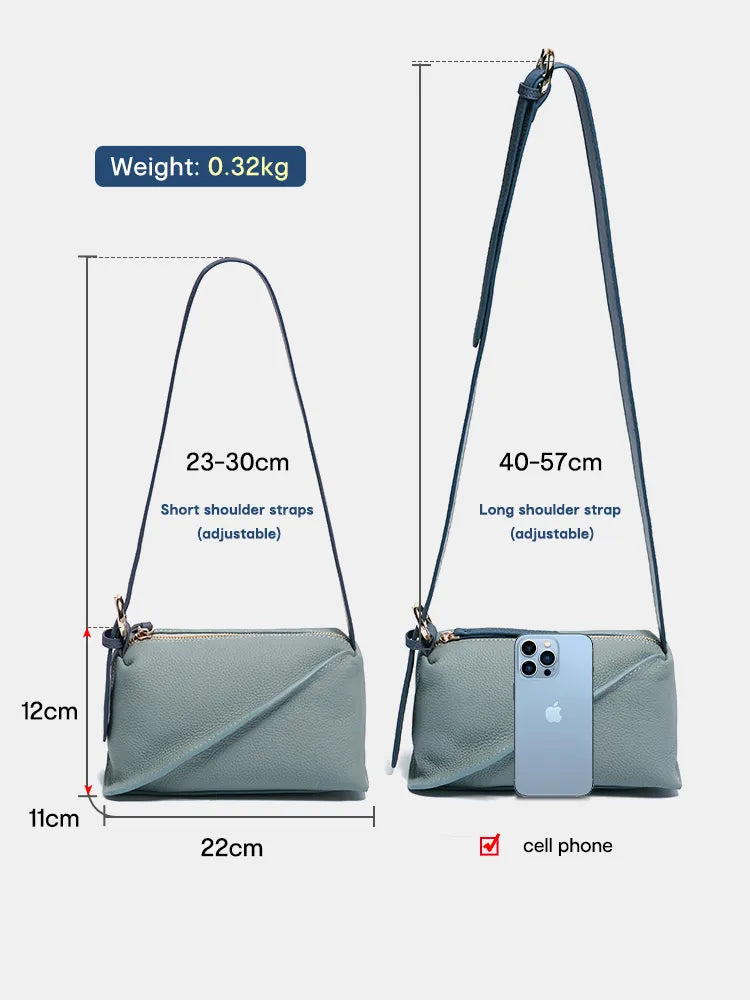 100% Real Leather Small Panelled Crossbody Designer Pillow Bag
