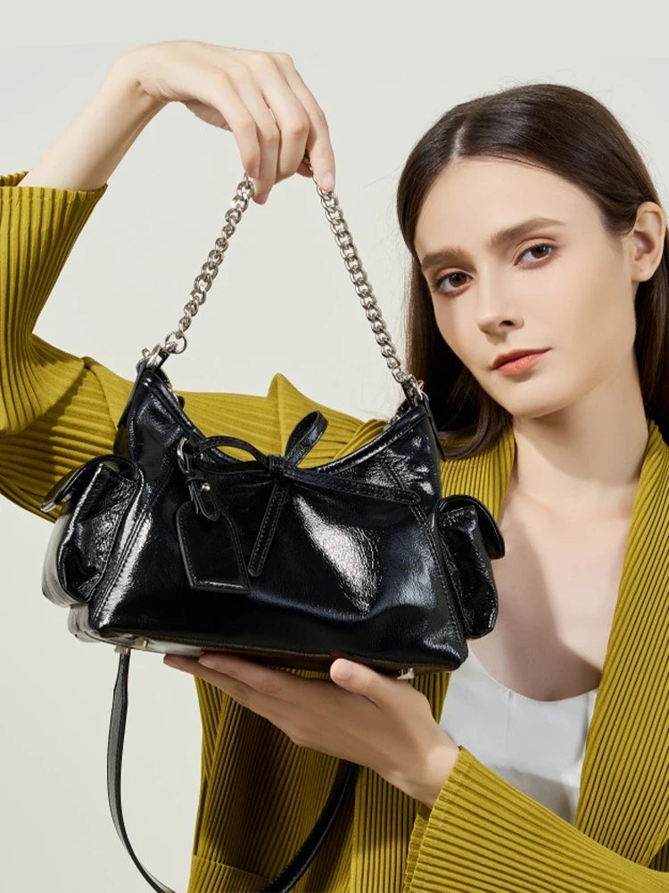 Zency 2024 Fashion Sliver Chain Handbag Soft Leather
