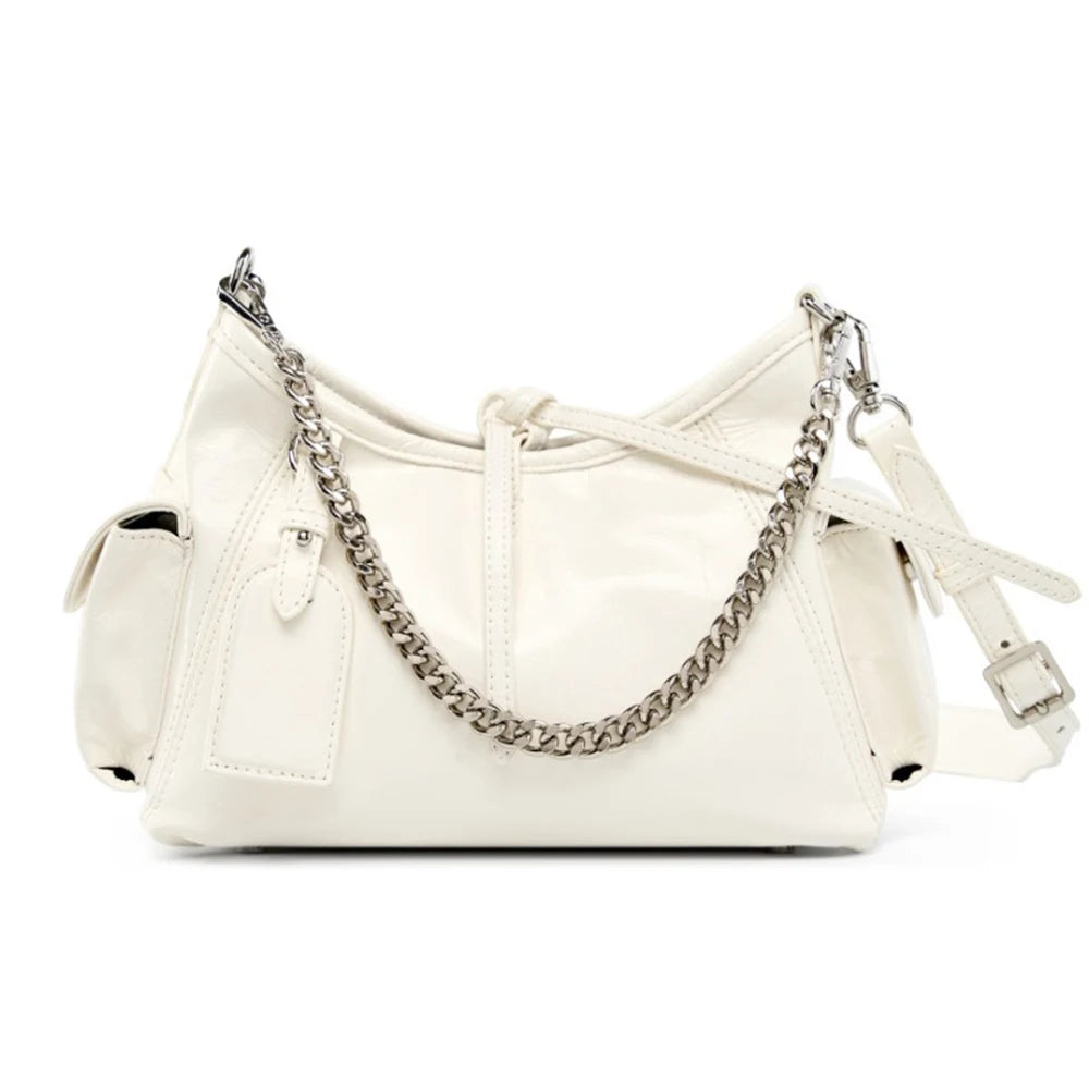 Zency 2024 Fashion Sliver Chain Handbag Soft Leather
