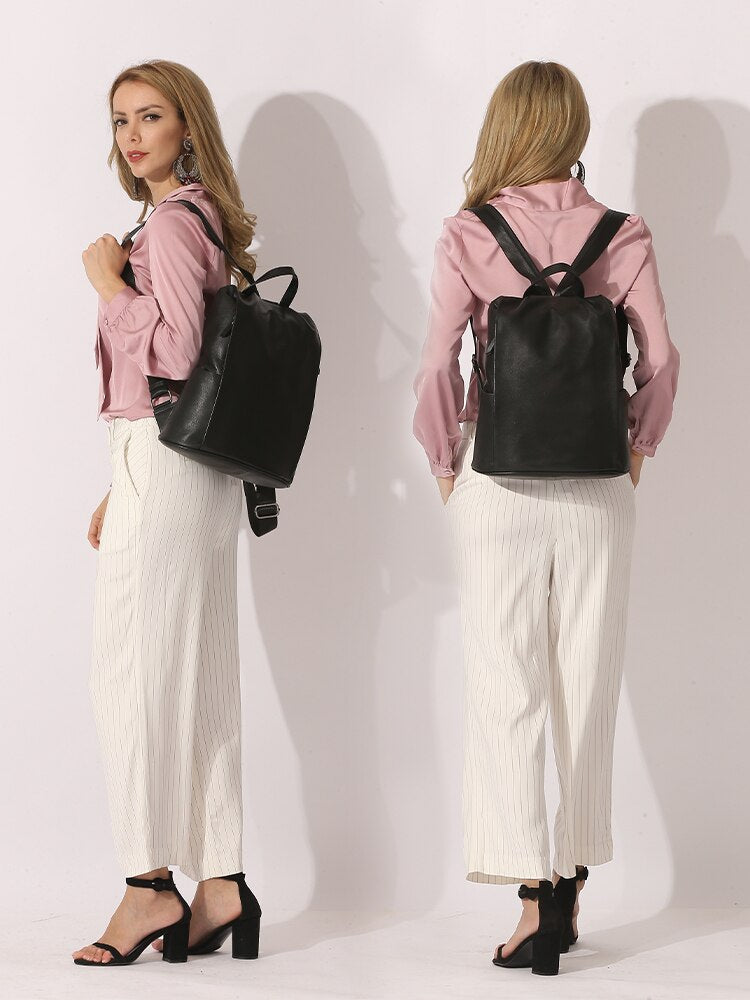 Zency Anti-theft Women Backpack 100% Genuine Leather Black Travel Bag Big Schoolbag For Girls Fashion Female Knapsack Laptop Bag