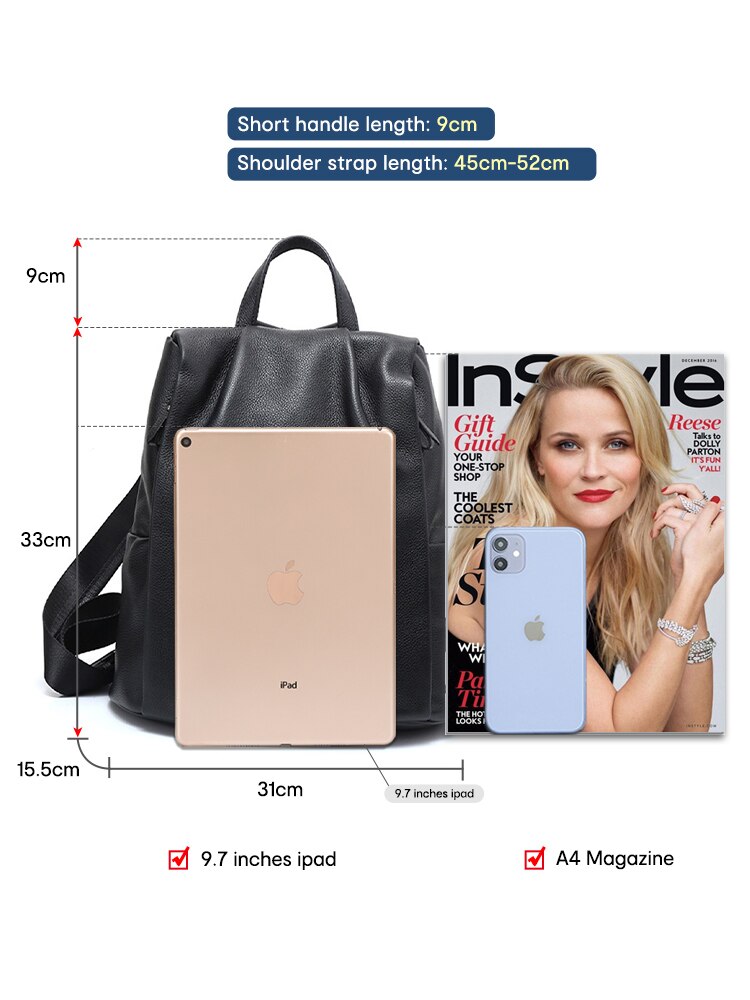 Zency Anti-theft Women Backpack 100% Genuine Leather Black Travel Bag Big Schoolbag For Girls Fashion Female Knapsack Laptop Bag