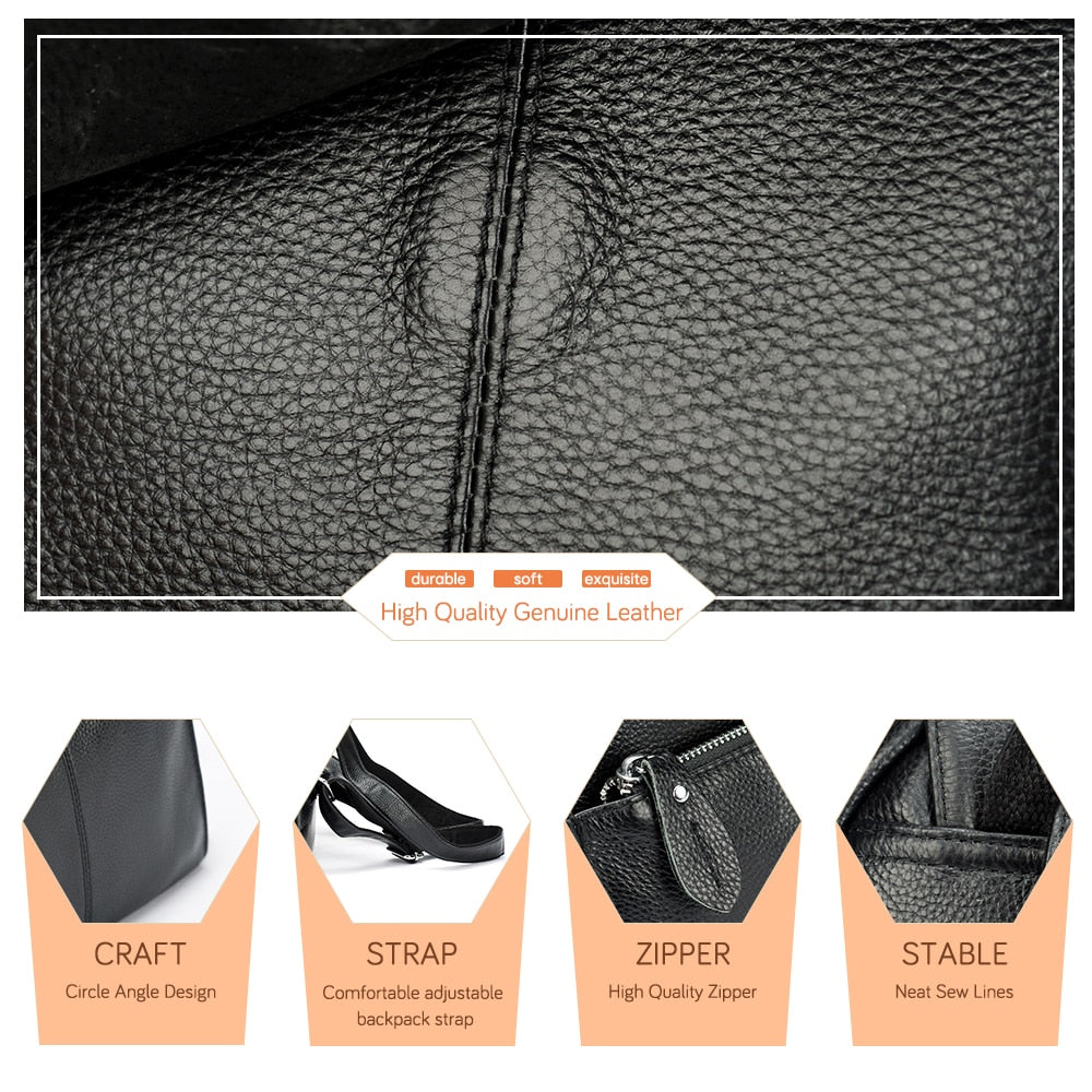 Zency Genuine Leather Women Backpack A++ Quality Anti-theft Large Capacity Knapsack Travel Bag Lady Stylish School Rucksack