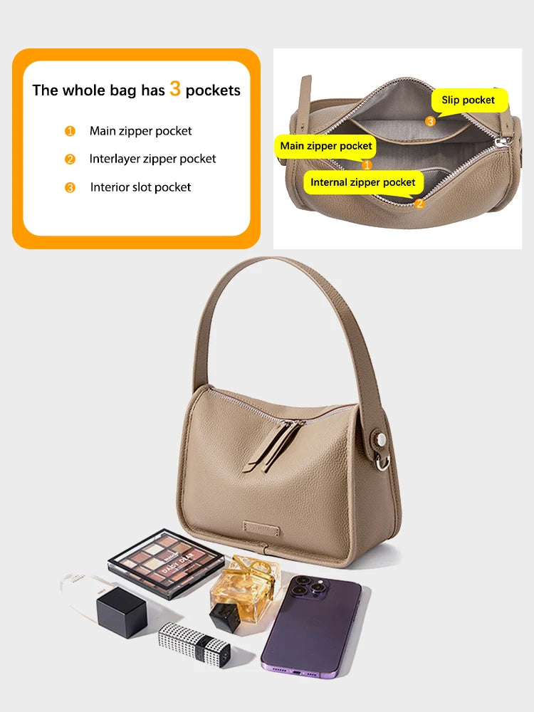 Zency Casual Designer Women Shoulder Bag Top Layer Cow Leather Underarm Handbag