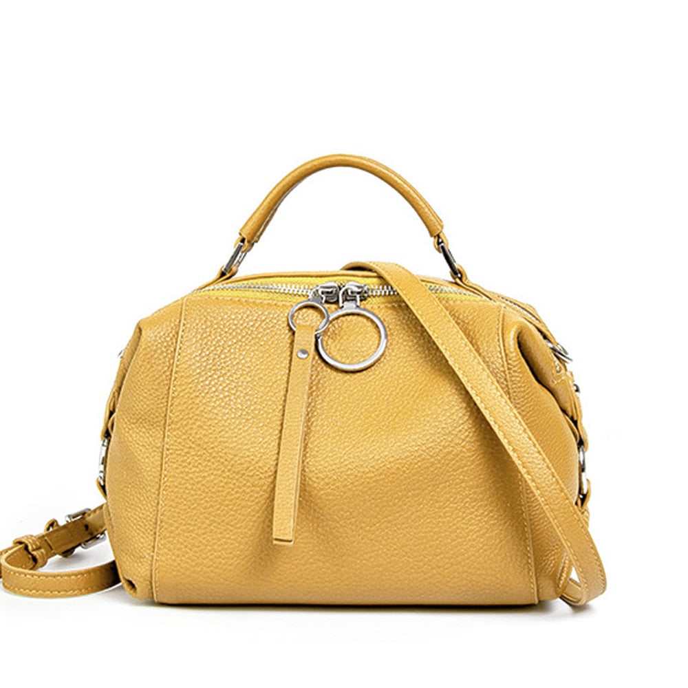 Zency Casual Tote Crossbody Soft Genuine Leather Handbag Elegant Women Shoulder Bag Double Zipper Tassel Pockets Blue Black