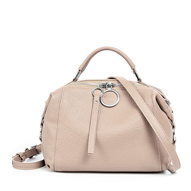Zency Casual Tote Crossbody Soft Genuine Leather Handbag Elegant Women Shoulder Bag Double Zipper Tassel Pockets Blue Black